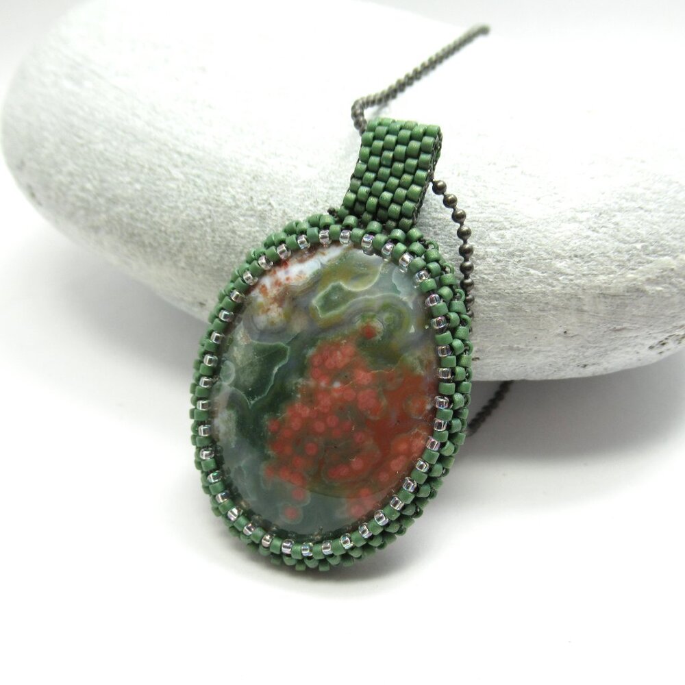 Ocean Jasper Handwoven pendant - Picture 10 of 10